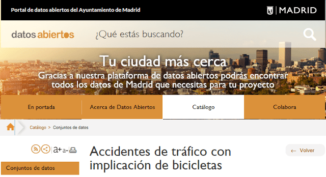 hompage of the madrid city council data portal 