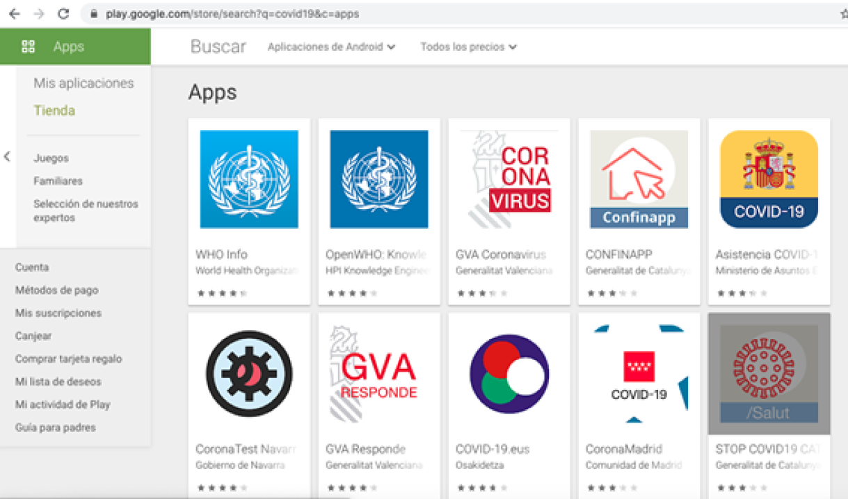 Official Apps in Spain accessible in Google Market (10 altogether)