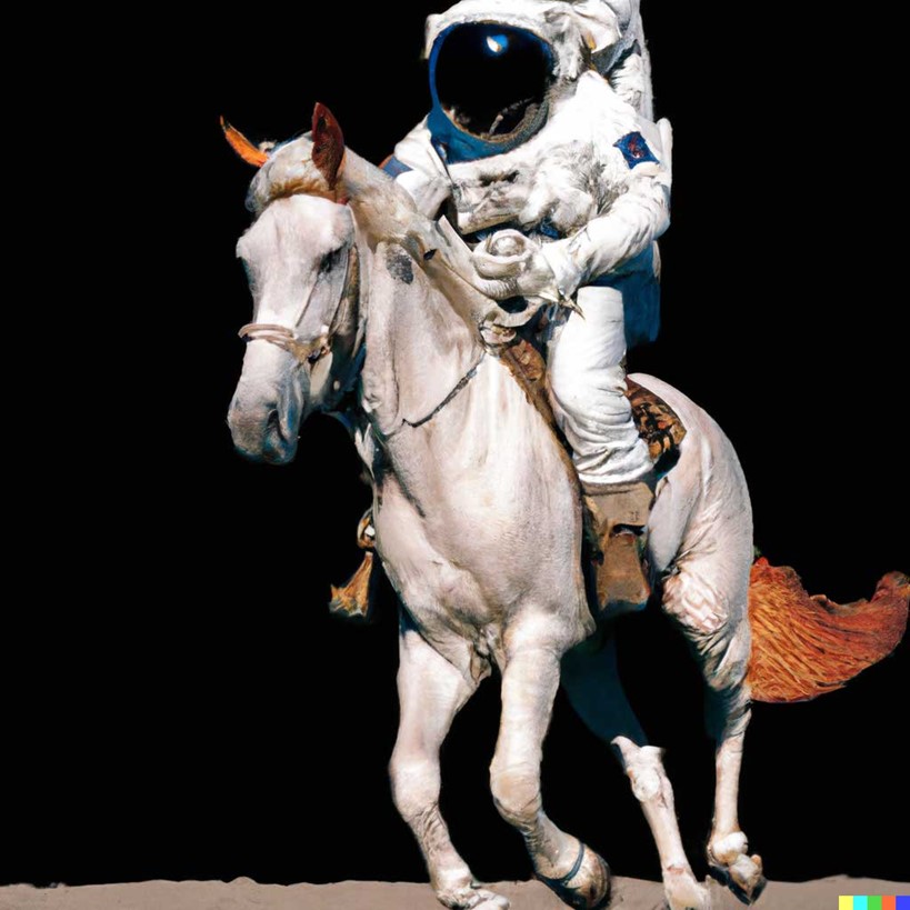 Image generated by Dall-E artificial inteligence when you ask for an astronaut riding a horse. Image: OpenAI